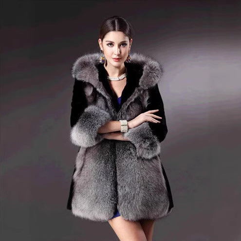 Damen Eleganter und warmer Kunstpelzparka mit Kapuze