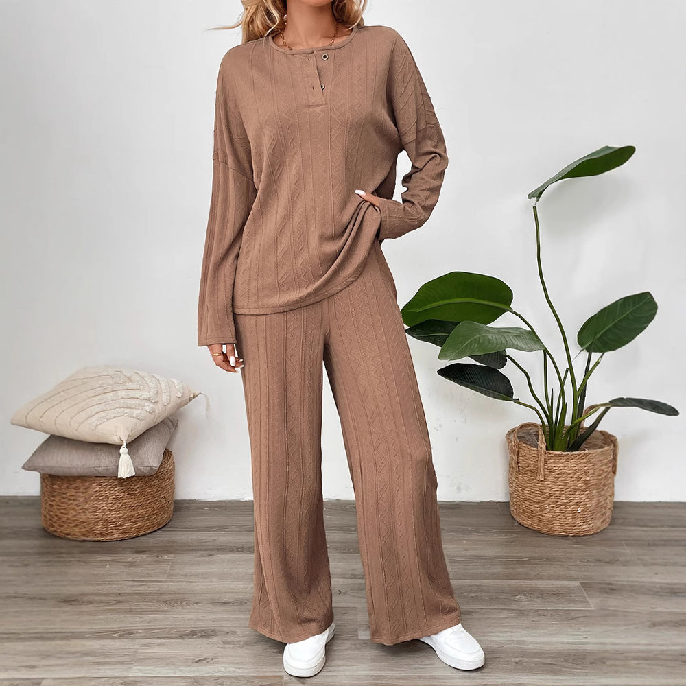 Damen Gemütliches Strickset mit weitem Bein und Knopfleiste R&B