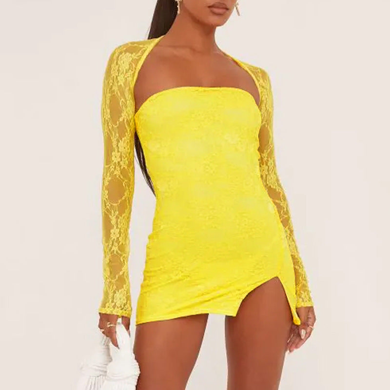 Damen Spitzenkleid mit langen Ärmeln R&B