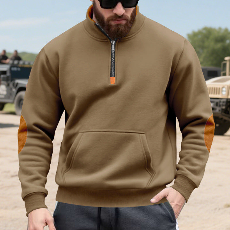 Herren sportlicher Pullover mit halbem Reißverschluss und praktischem Kängurutasche R&B