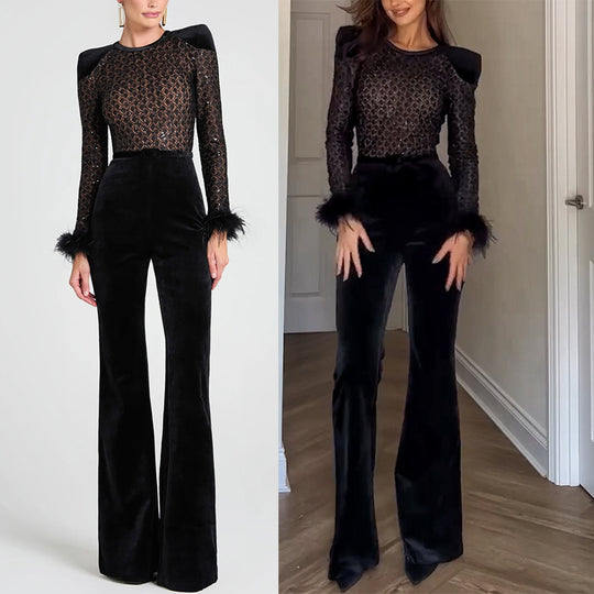 Damen Elegante und modische Bluse mit Pailletten und ausgestellten Ärmel R&B