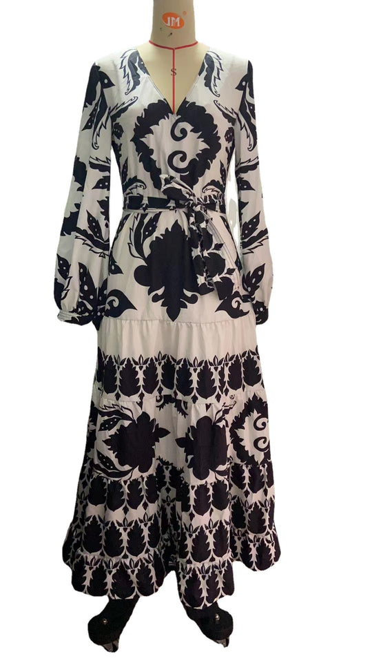 Damen Maxikleid mit floralem Druck und Bindegürtel R&B