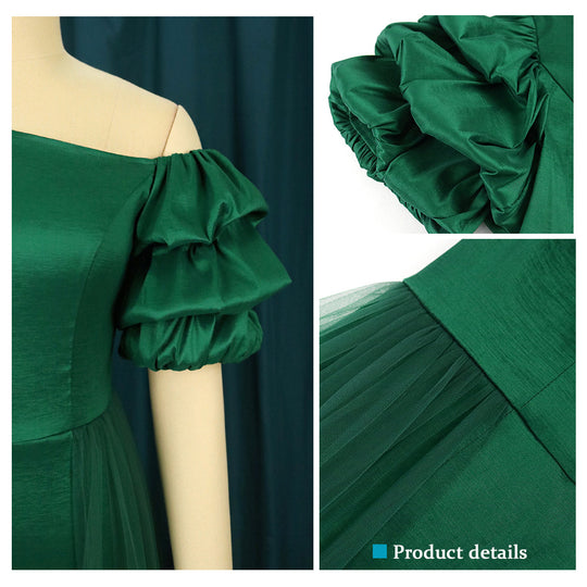 Damen Elegantes Tüllkleid mit asymmetrischem Ausschnitt und voluminösen Puffärmeln R&B