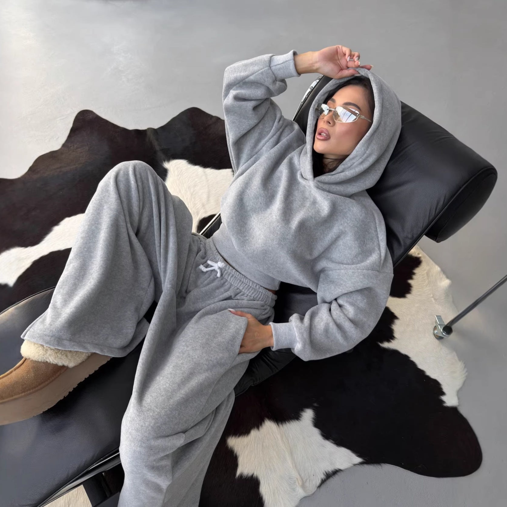 Damen Crop-Hoodie und Jogginghose Set R&B