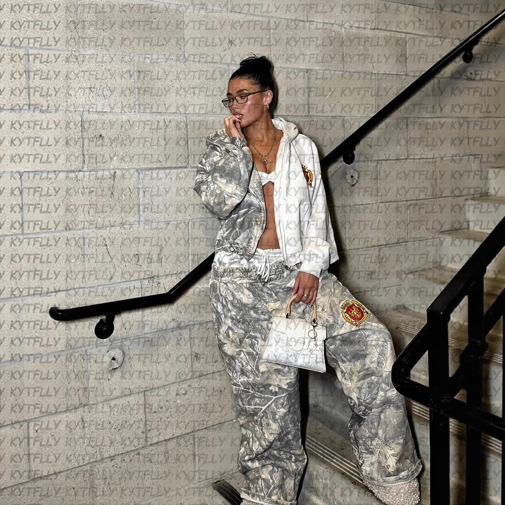 Damen Camouflage Jogginghose mit elastischem Bund und seitlichen Taschen R&B