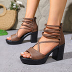Damen Blockabsatzsandalen mit elegantem Riemendesign und modischem Kreuzband R&B