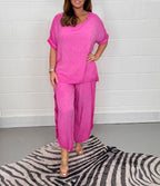 Damen Elegantes und legeres Zweiteiliges Set aus luftigem Leinenmaterial R&B