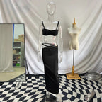 Damen Strandbekleidungs-Set mit geflochtenem Oberteil und elegantem Wickelrock R&B