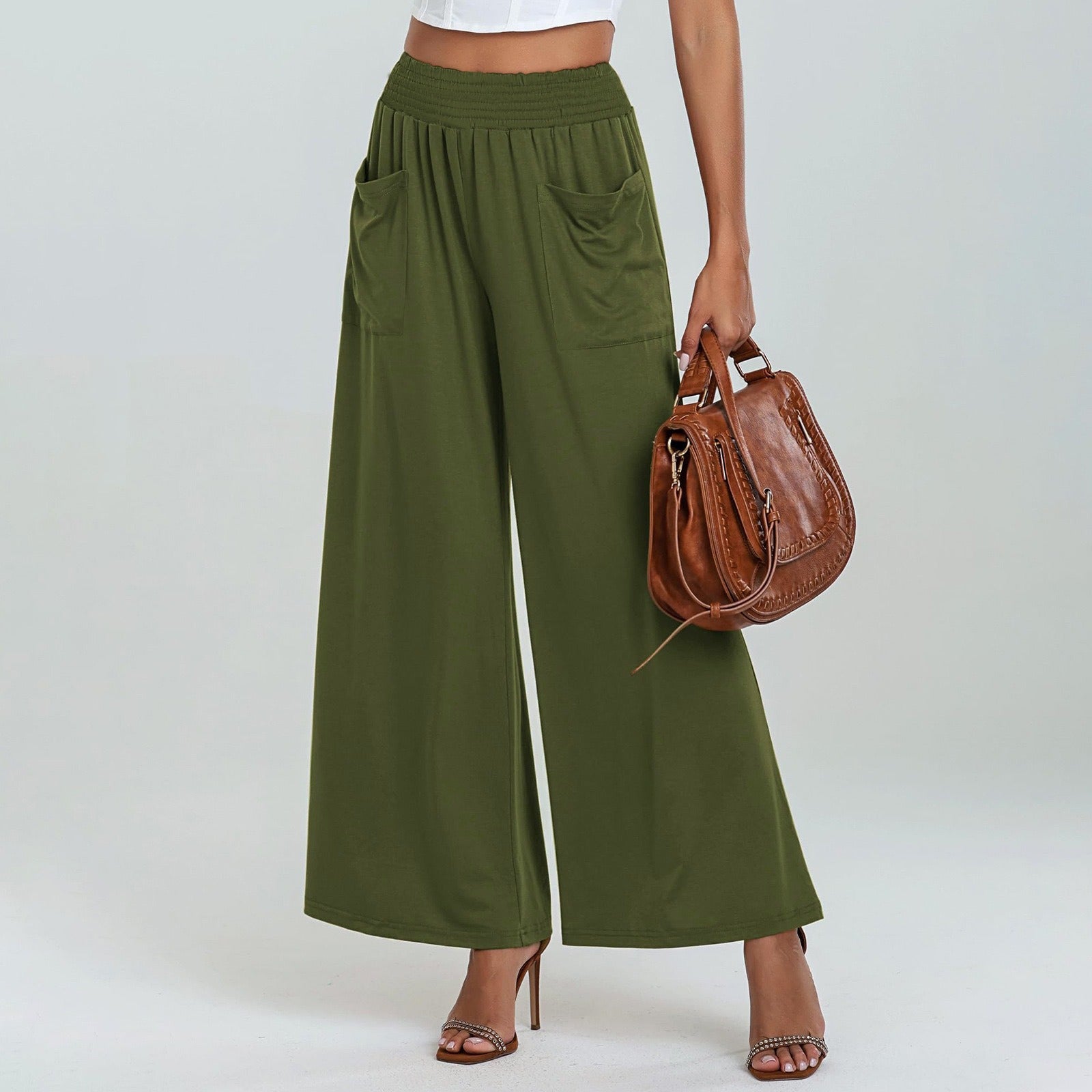 Damen Weite, luftige Palazzo-Hose mit elastischem Bund und praktischen Taschen R&B