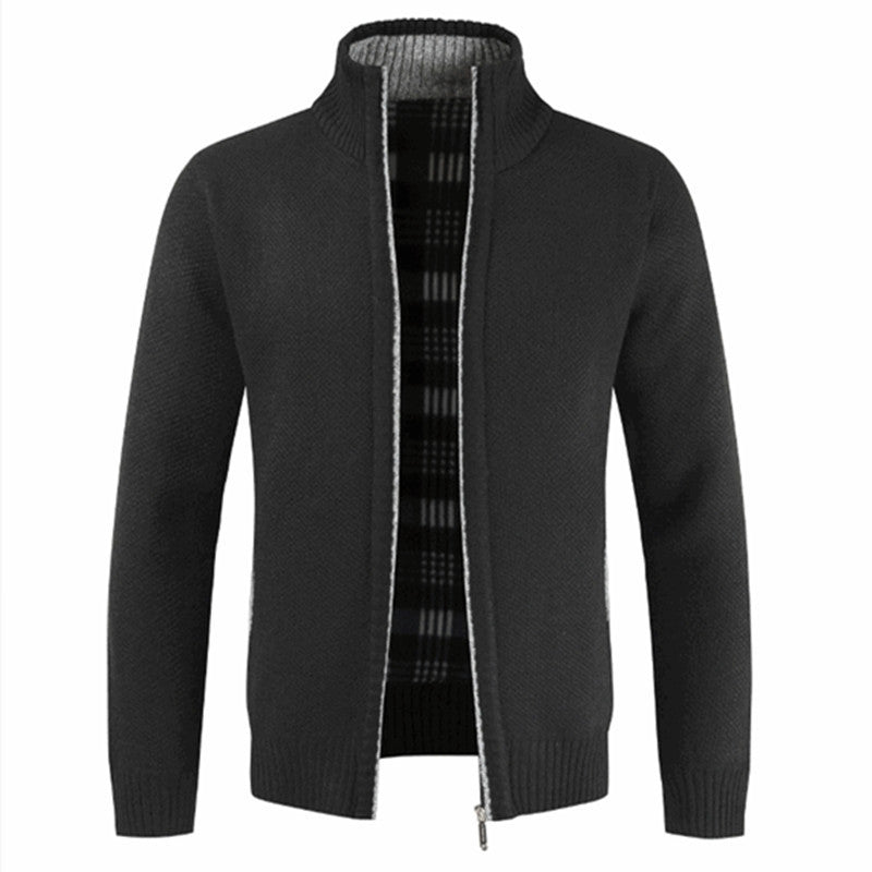 Herren Strickjacke mit hohem Kragen und plüschigen Innenfutter R&B