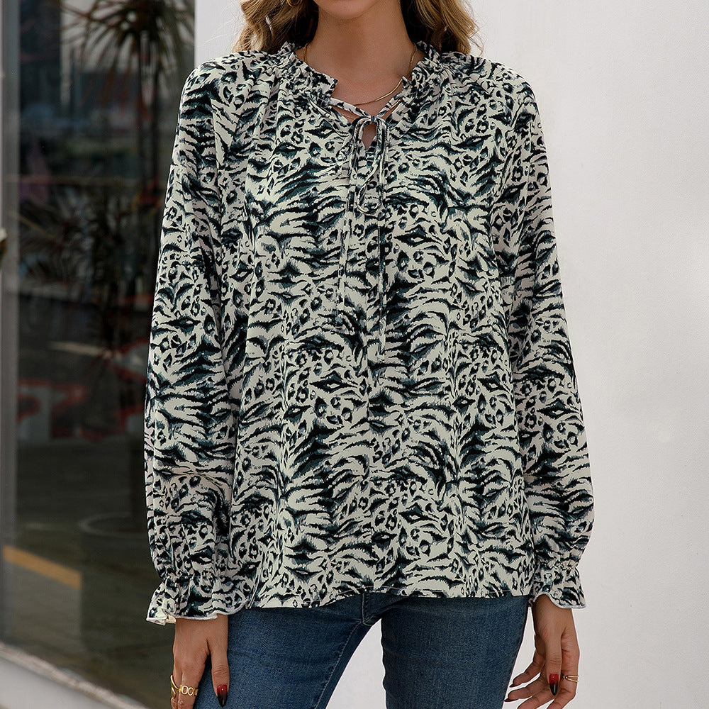 Damen Bluse mit einzigartigem Tiermotiv und Rüschendetails R&B