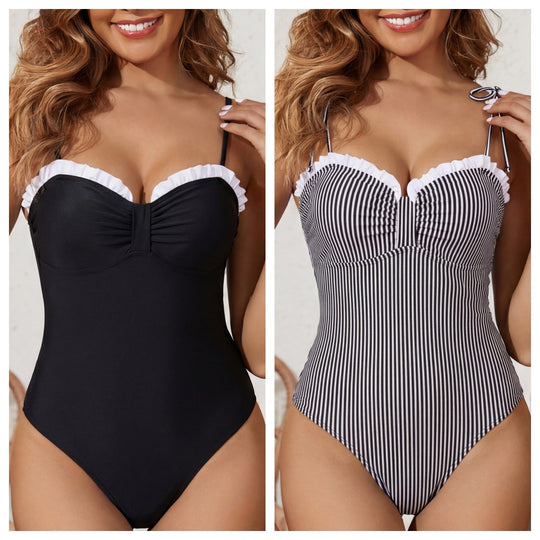 Damen Einteiliger Badeanzug mit floralem Bustier-Design und eleganter Rüsche R&B