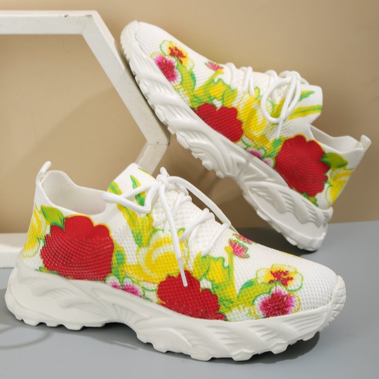 Damen modische Sneakers mit floralem Design und atmungsaktiver Textiloberfläche R&B
