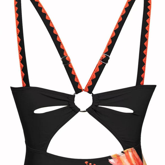 Damen Einteiliger Badeanzug mit floralem Design und geschmackvollem Bindeträgersystem R&B
