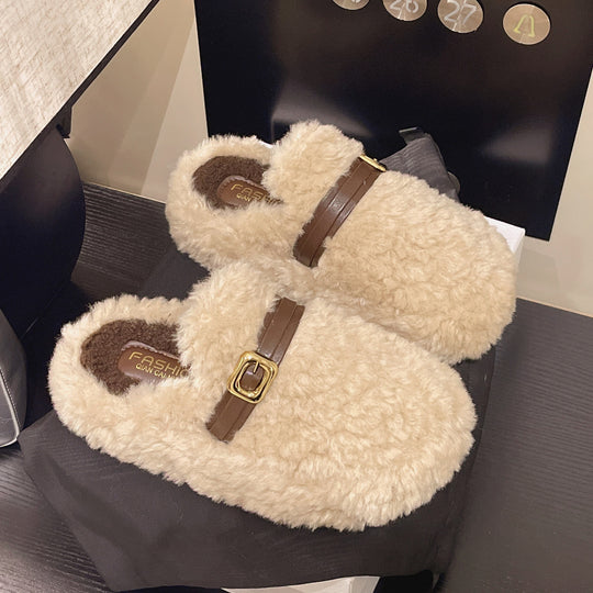 Damen Flauschige Hausschuhe mit elegantem Schnallenverschluss R&B