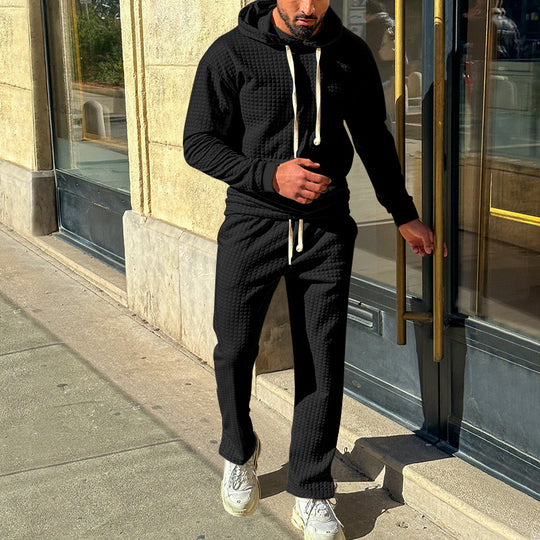 Herren nan Waffeljersey-Komfortset mit Kapuze, Tunnelzugbund und geradem Bein R&B