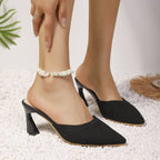 Damen Slingback-Pumps mit elegantem Spitzen-Design und transparentem Absatz R&B