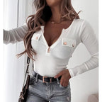 Damen Langarmshirt mit dekorativem Reißverschluss und praktischen Brusttaschen R&B