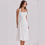 Damen Cocktailkleid mit seitlicher Drapierung und Halterneck-Design R&B
