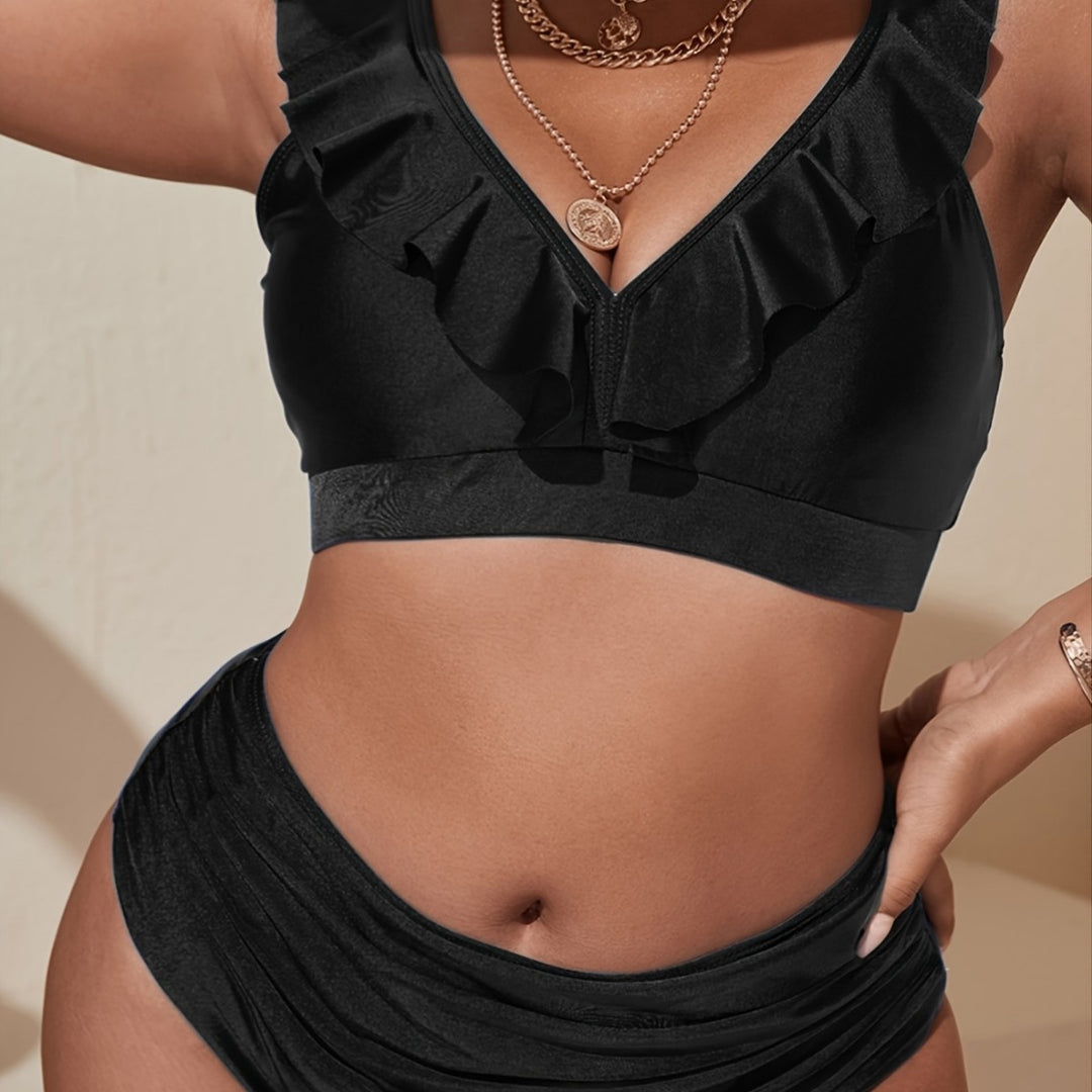 Damen Bikini Oberteil mit raffiniertem Rüschendesign und hohem Bund R&B