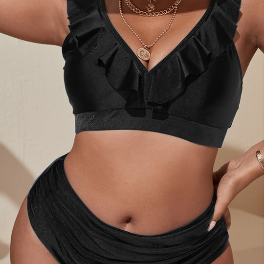 Damen Bikini Oberteil mit raffiniertem Rüschendesign und hohem Bund R&B