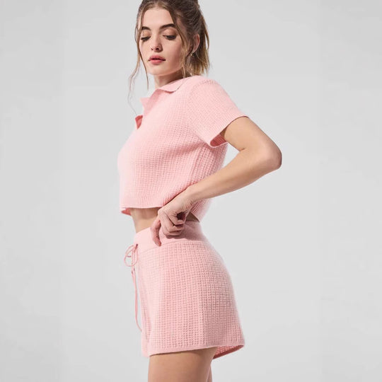 Damen Kurzarm Poloshirt und Shorts Set R&B