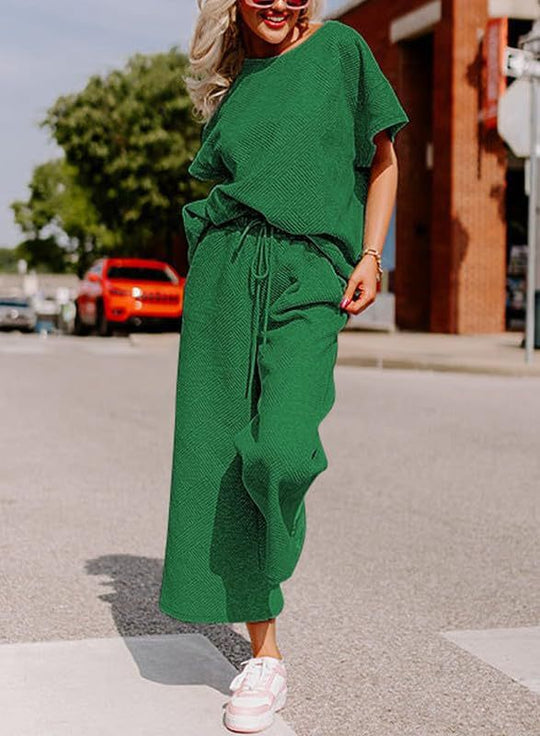 Damen lässiges Jumpsuit-Set aus weichem Material mit elastischem Bund und weit geschnittenen Beinen R&B
