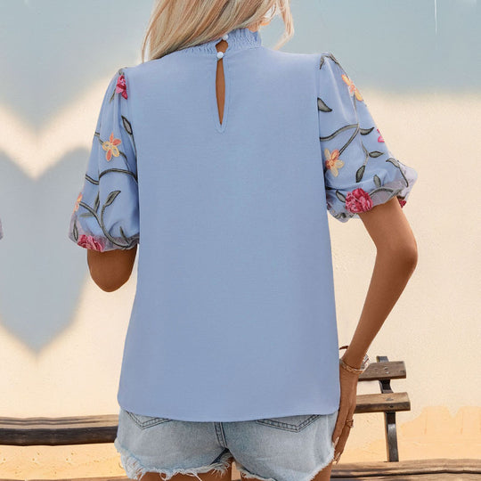 Damen Bluse mit floralen Spitzenärmel R&B