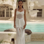 Damen Maxi-Kleid mit tiefem Schlitz und eleganter Raffung R&B