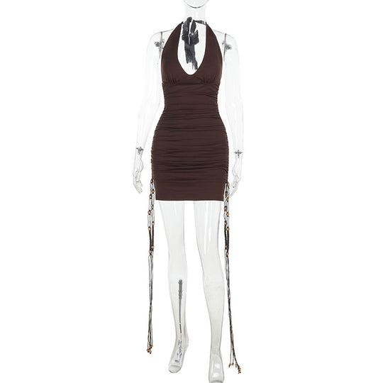 Damen Figurumspielendes Minikleid mit tiefem V-Ausschnitt und auffälligen Kettenakzenten R&B