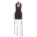 Damen Figurumspielendes Minikleid mit tiefem V-Ausschnitt und auffälligen Kettenakzenten R&B