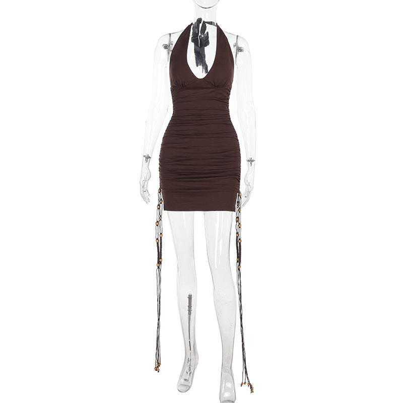 Damen Figurumspielendes Minikleid mit tiefem V-Ausschnitt und auffälligen Kettenakzenten R&B
