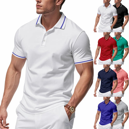 Herren nan atmungsaktives Interlock-Poloshirt mit Kontrast-Tipping, kurzer Knopfleiste und schmaler Silhouette R&B