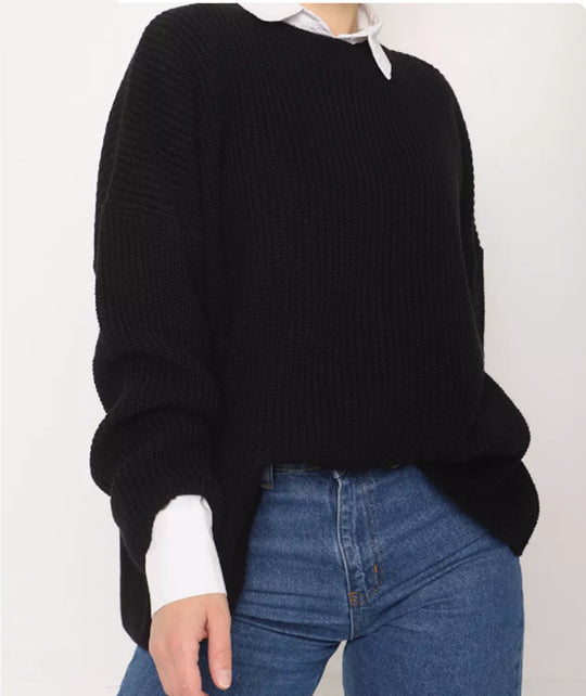 Damen Lässiger Grobstrickpullover mit weiten Ärmeln und modernem Schnitt R&B