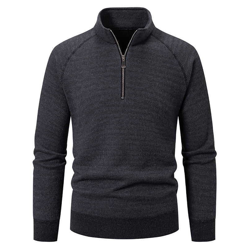 Herren Hochkragen Pullover mit Reißverschluss und strukturierter Oberfläche R&B