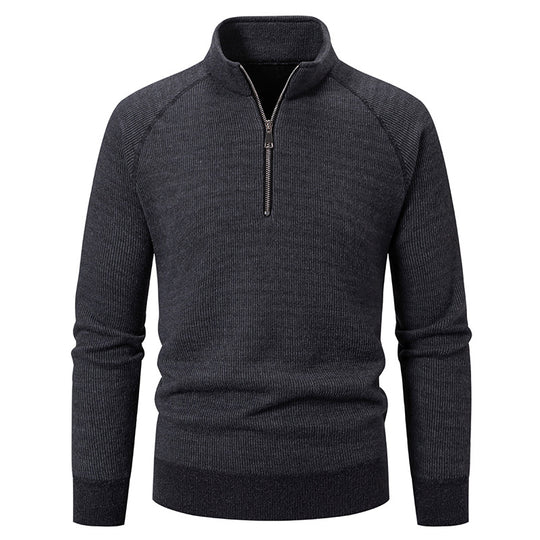 Herren Hochkragen Pullover mit Reißverschluss und strukturierter Oberfläche R&B