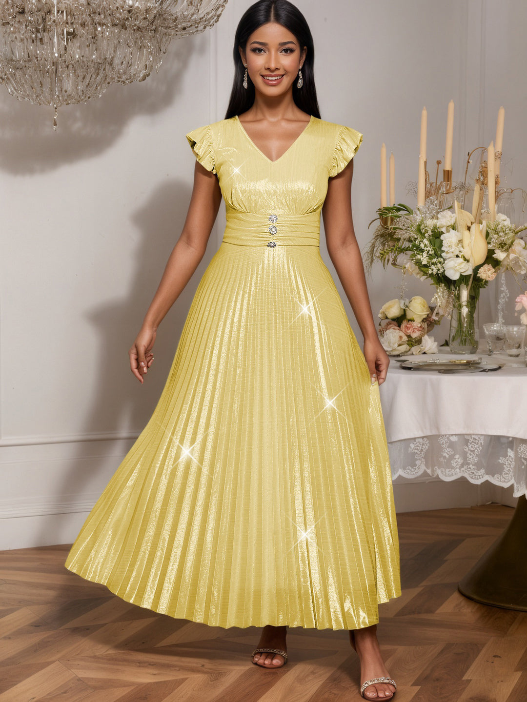 Damen Fließendes Maxikleid mit Raffungen R&B