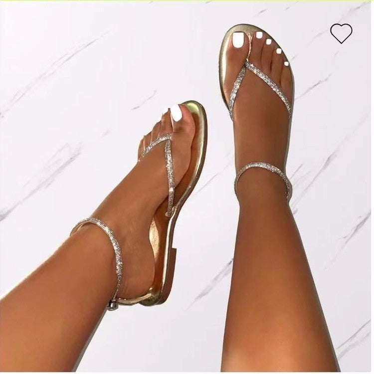 Damen Glamouröse Zehentrenner-Sandalen mit funkelnden Strass-Elementen R&B
