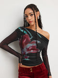 Damen Trendy Shirt mit transparenten Ärmeln R&B