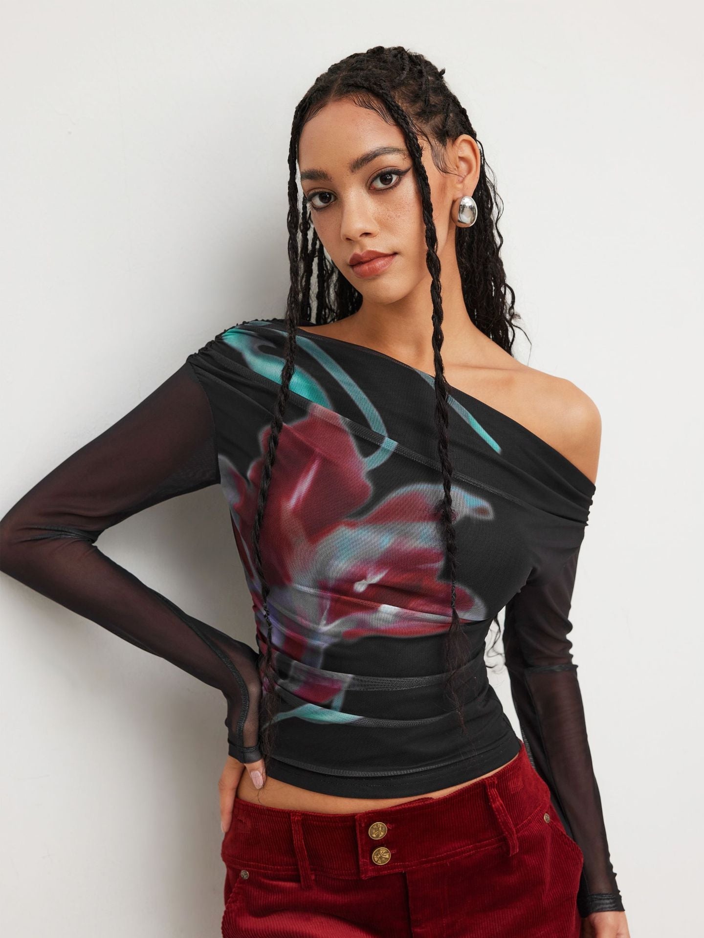 Damen Trendy Shirt mit transparenten Ärmeln R&B