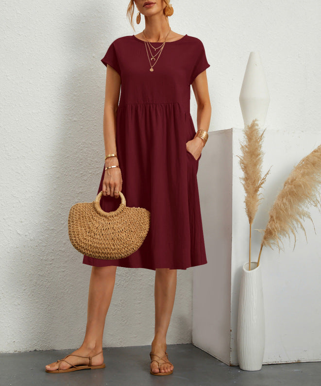 Damen Freizeitleinenkleid mit leichtem Schnitt und Taschen R&B