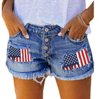 Damen Jeansshorts im trendy Vintage-Stil mit amerikanischem Motiv R&B