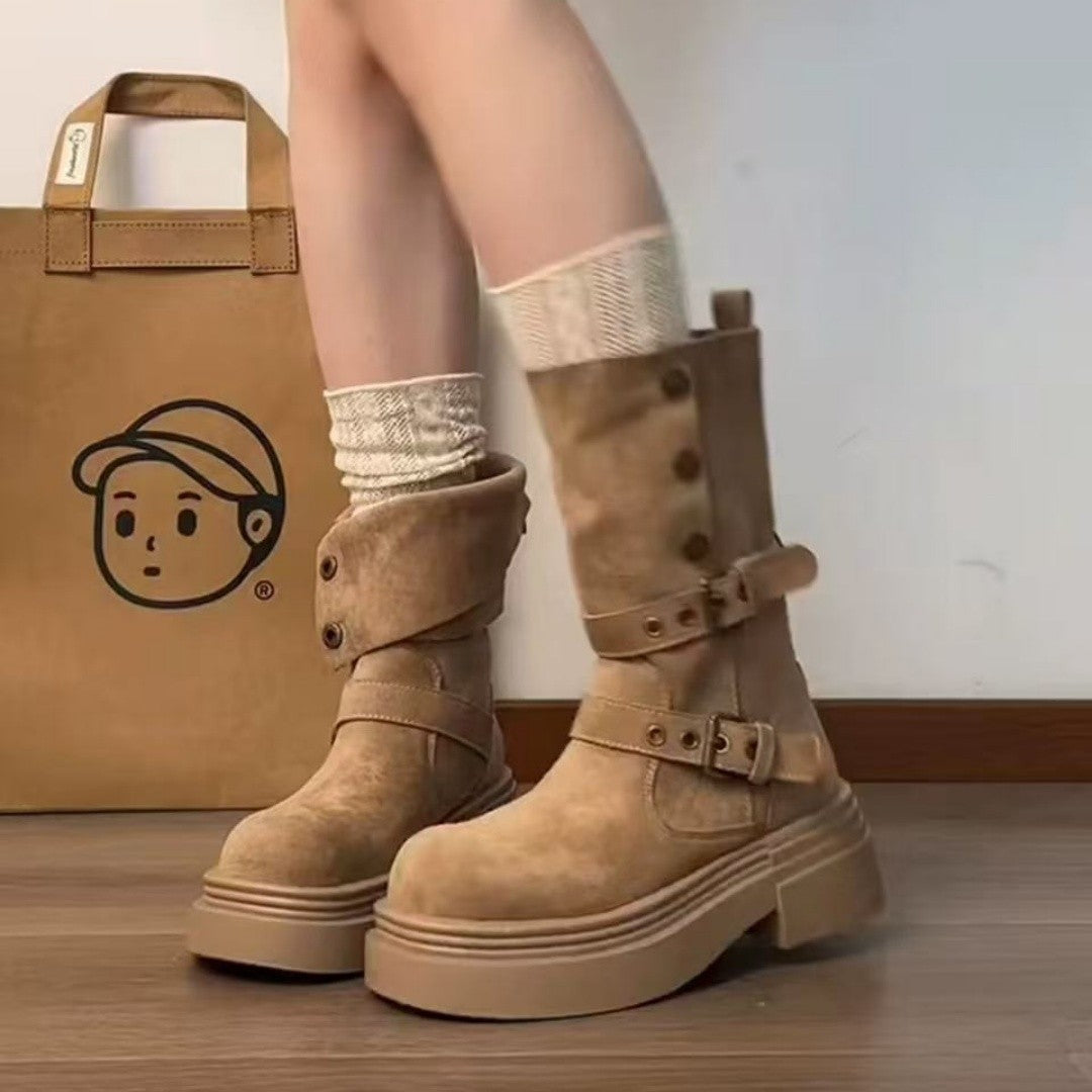 Damen Trendige Stiefel mit praktischem Schnallenverschluss und dicker Sohle R&B