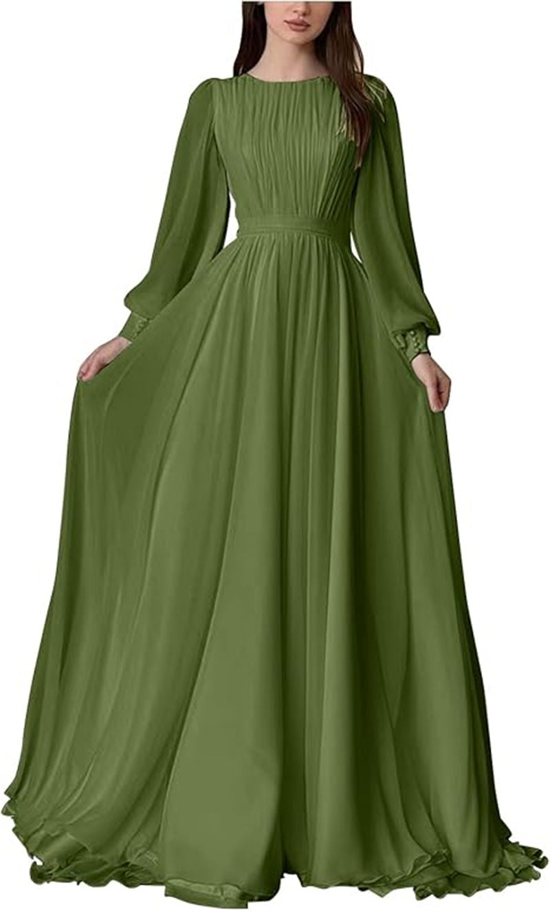 Damen Maxi-Party Kleid mit langen fließenden Ärmeln und Spitzenakzenten R&B
