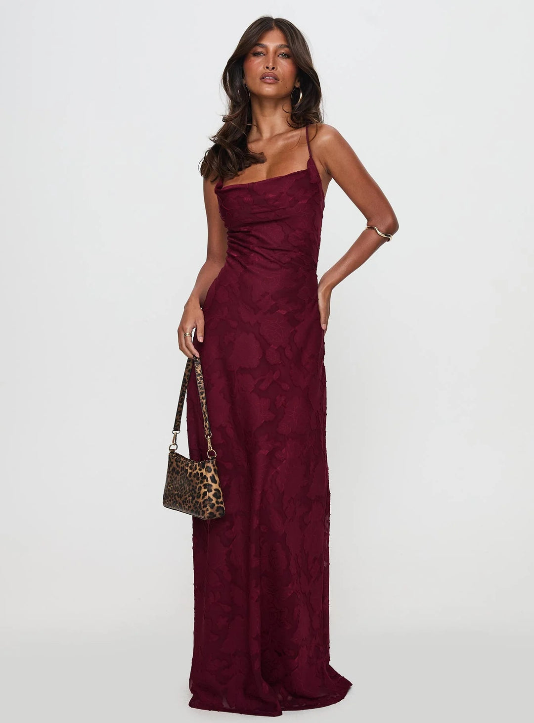 Damen Elegantes Abendkleid mit floralem Spitzenmuster und Spaghettiträgern R&B