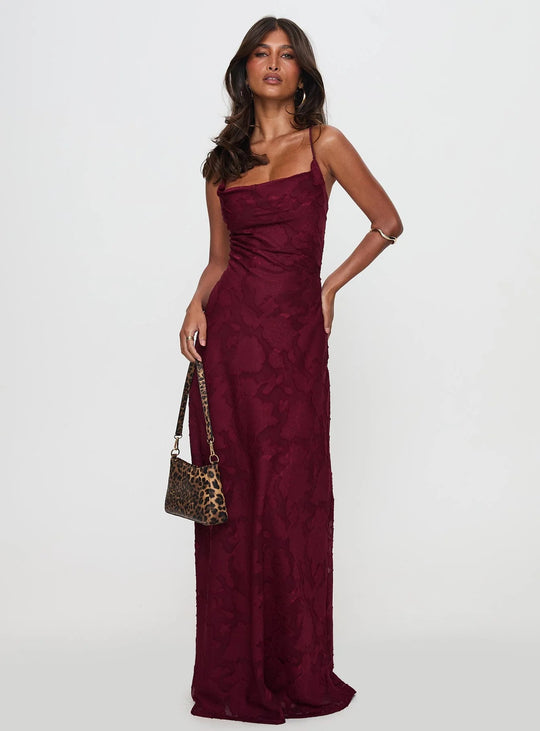 Damen Elegantes Abendkleid mit floralem Spitzenmuster und Spaghettiträgern R&B