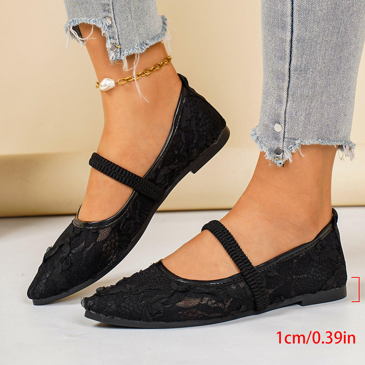 Damen Ballerinas mit floralem Spitzendesign und elastischem Riemen R&B