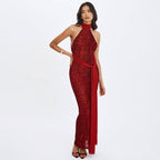 Damen Maxikleid mit aufregendem Wickeldesign und elegantem Halterkragen R&B