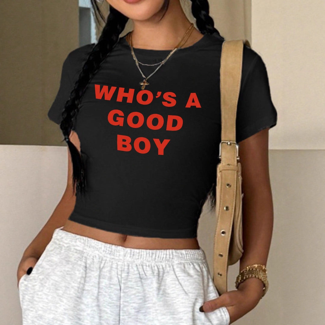 Damen Crop-T-Shirt mit kreativem Print und figurbetontem Schnitt R&B