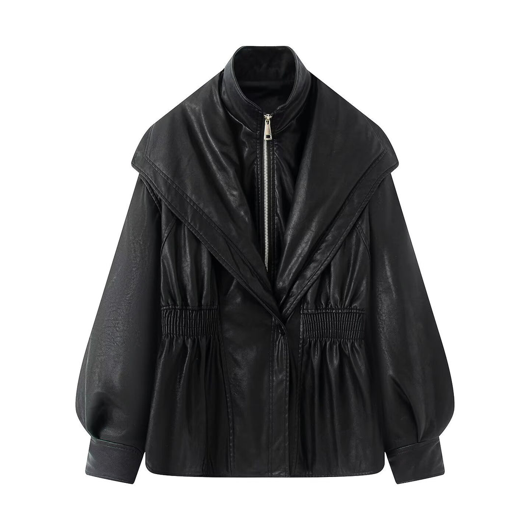 Damen elegante Bikerjacke mit lässigem Schnitt und voluminösen Ärmeln R&B